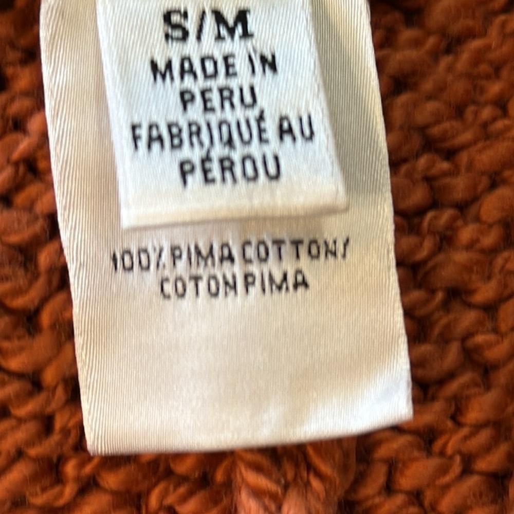 Talbots Women’s S/M Orange Fringe V Neck Pima Cotton Shawl - Picture 8 of 8